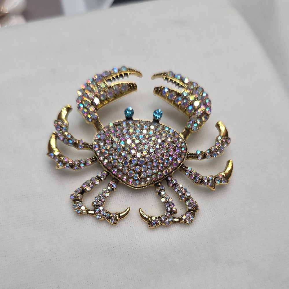 AB Rhinestone Crab Brooch Retro Style Pin Rhinestones Beach Summer Sea Life